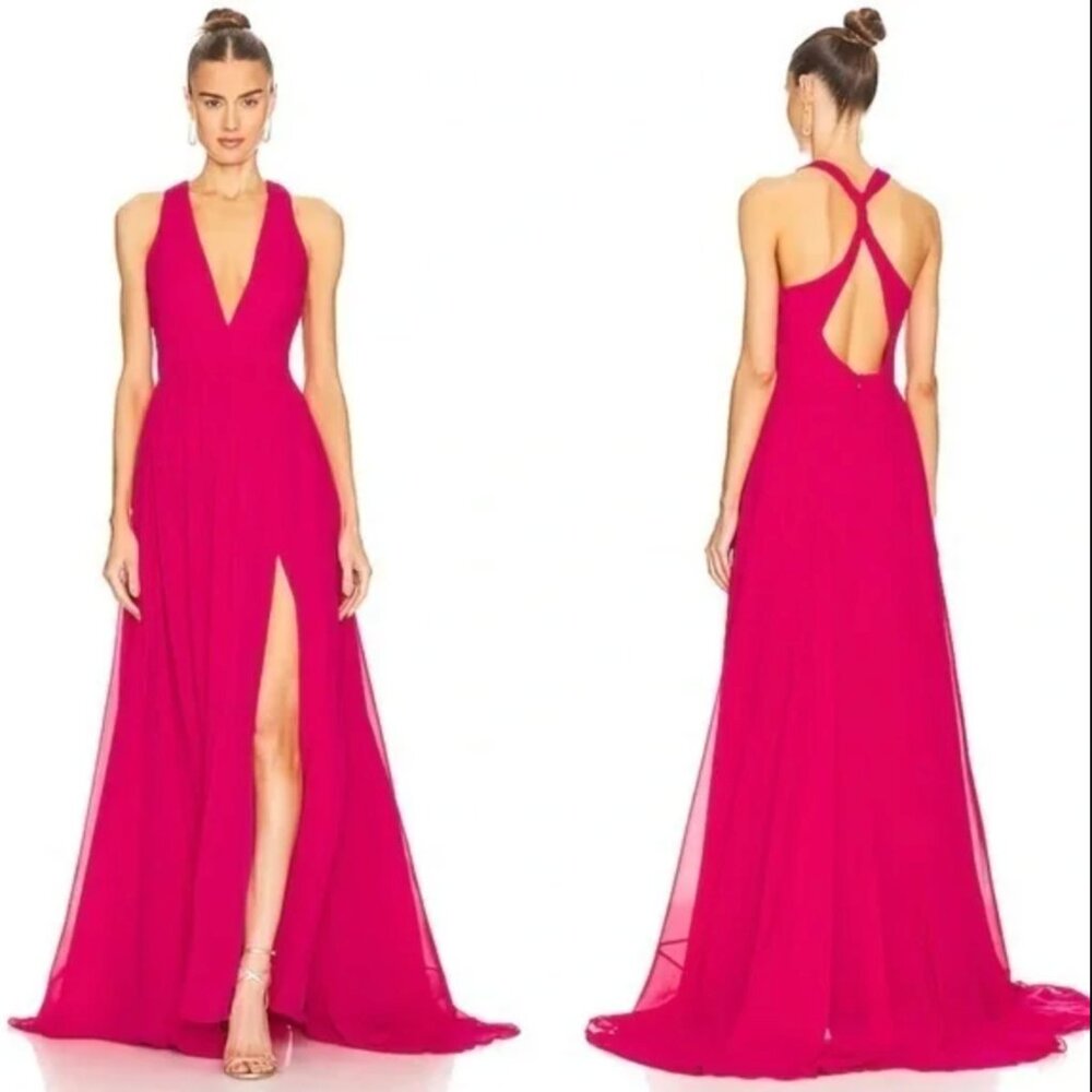 YAURA Foluke Chiffon Halter Slit Maxi Dress /gorgeous/12 USA